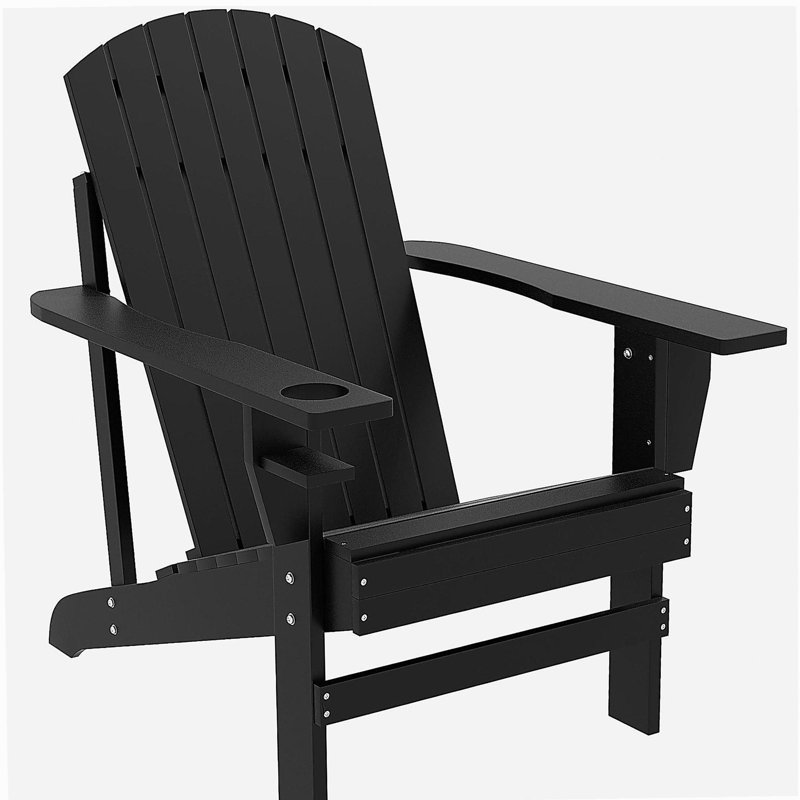 Outsunny Wooden Adirondack Chair, Outdoor Patio Lawn Chair with Cup Holder, Weather Resistant Lawn Furniture, Classic Lounge for Deck, Garden, Backyard, Fire Pit, Black