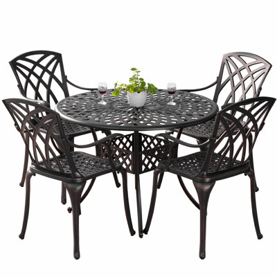 5 Piece Patio Bistro Set Outdoor Furniture,Set Includes 4 Chairs And 1 Round Table With Umbrella Hole,Cast Aluminum Table And Chair Furniture,Suitable For Patio Garden Deck