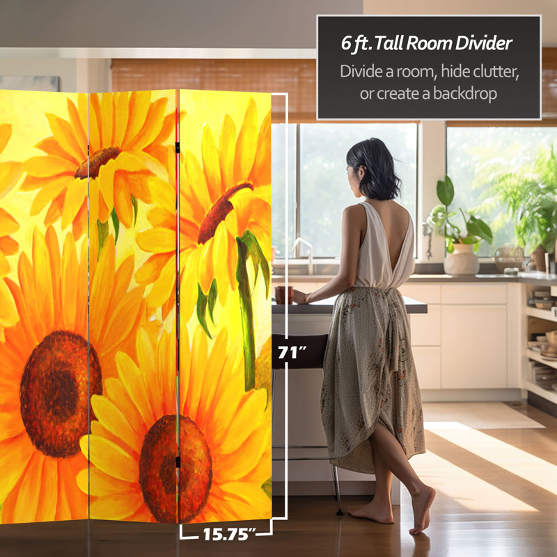 6 Ft. Tall Double Sided Vintage Flowers Canvas Room Divider, Chrysanthemum