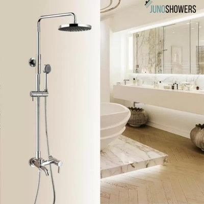 Juno Gleaming Chrome Rainfall Wall Mount Shower Faucet Set with Hand-Held Shower