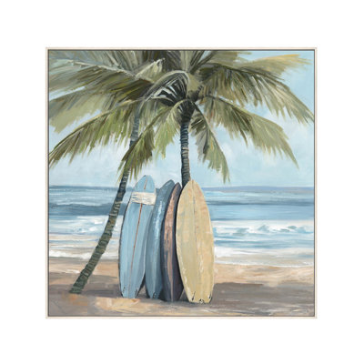 Sun & Surf Coastal Beach Scene Framed Canvas Wall Art