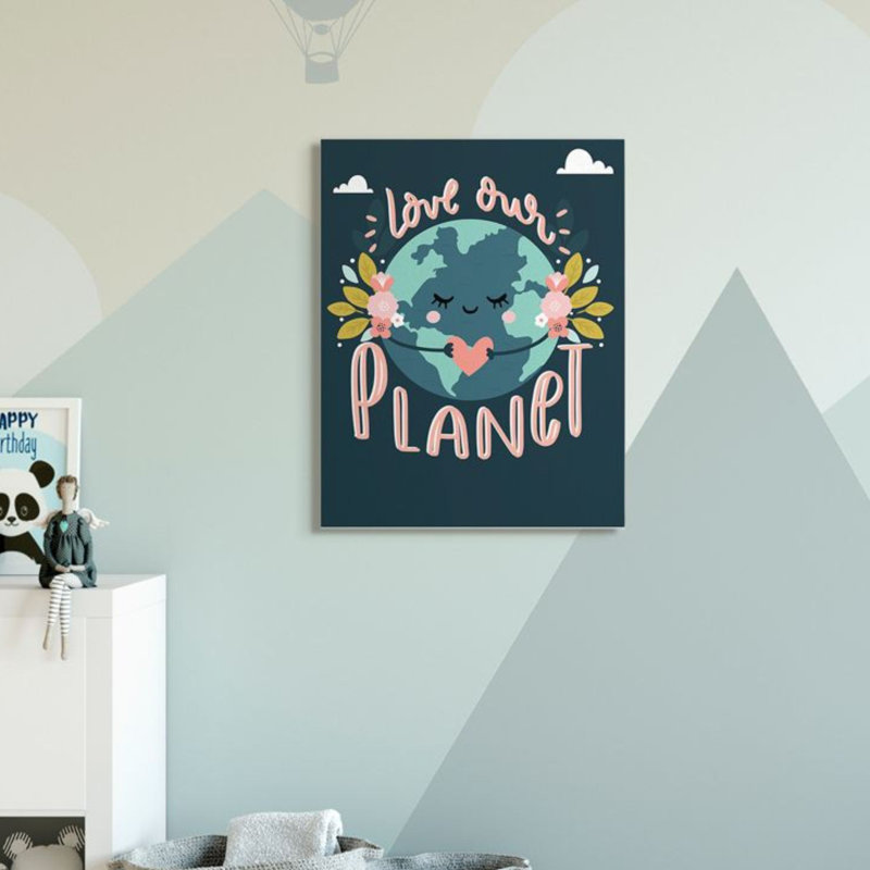 «Love our planète phrase» par Angela Nickeas - reproduction d'art textuel, H 40 po x l 30 po, Toile tendue