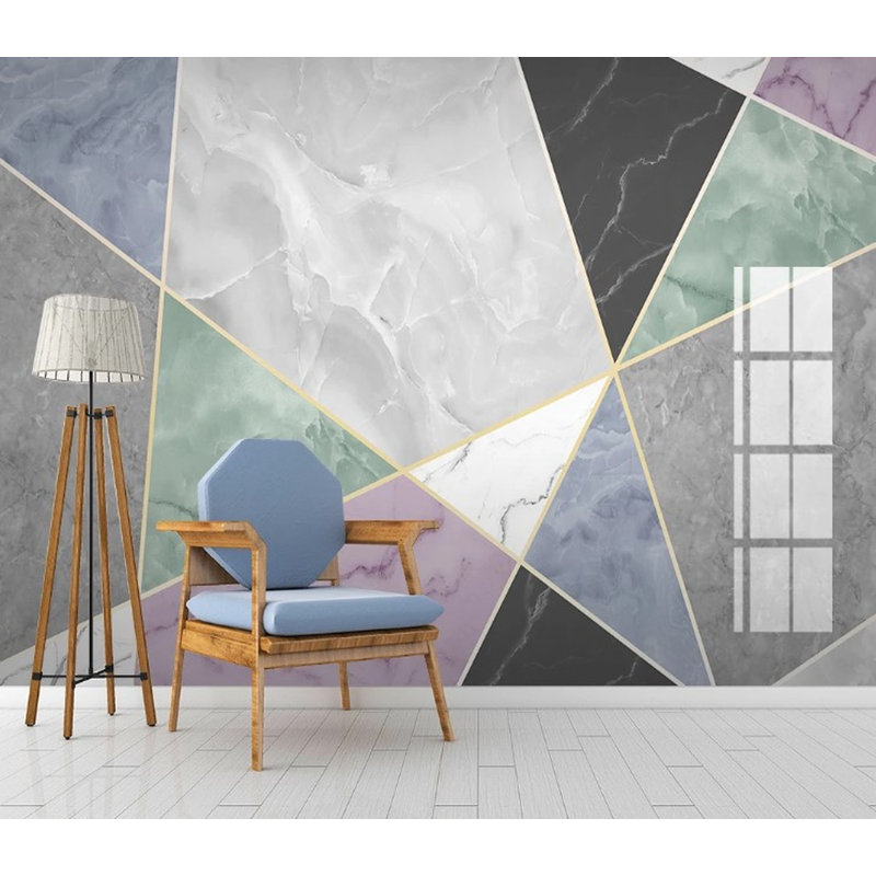 Geometric Triangle Shapes Marble Removable Wallpaper, 9" L x 15" W