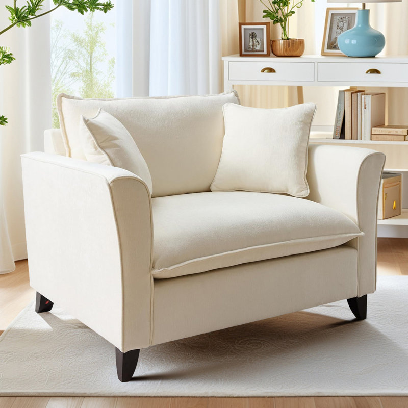 46.9" Oversized Soft Chenille Upholstered Deep Seat Accent Chair, Armchair with Plush Pillows, Beige, Beige