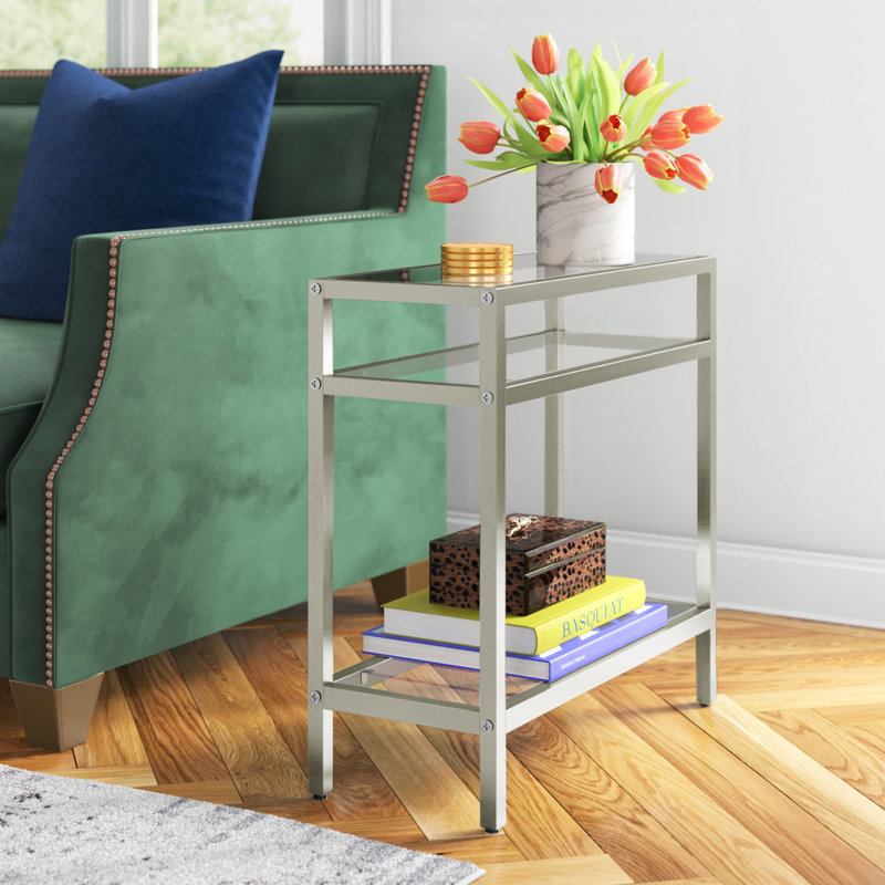 Ceno 24" Wide Rectangular Side Table in Satin Nickel, Satin Nickel