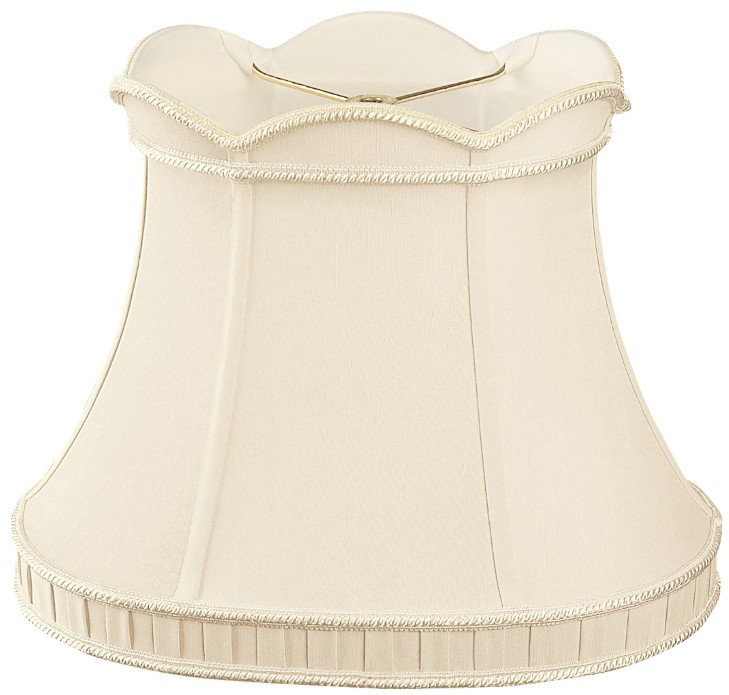 Abat-jour cloche en soie / shantung (araignée), H 11 po x l 14 po x P 14 po, Or antique / blanc cassé
