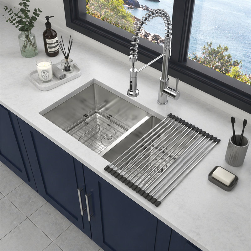 Évier de cuisine à double cuve encastrable en acier inoxydable de calibre 16 32 x 18 x 9 pouces (60/40) avec évier profond de 9 pouces