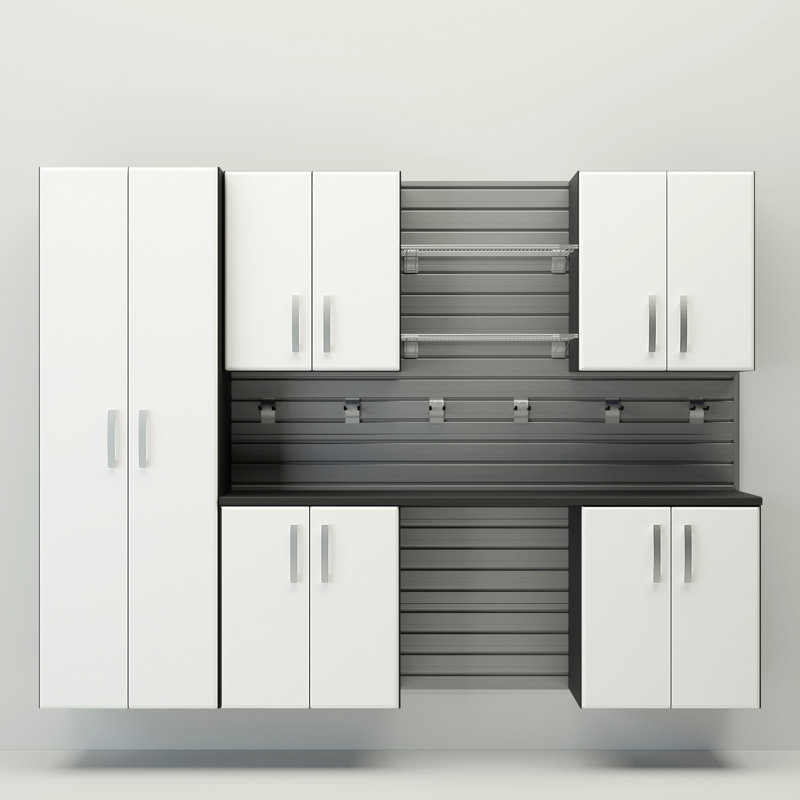 Flow Wall 7 Piece Cabinet Set, Silver/White