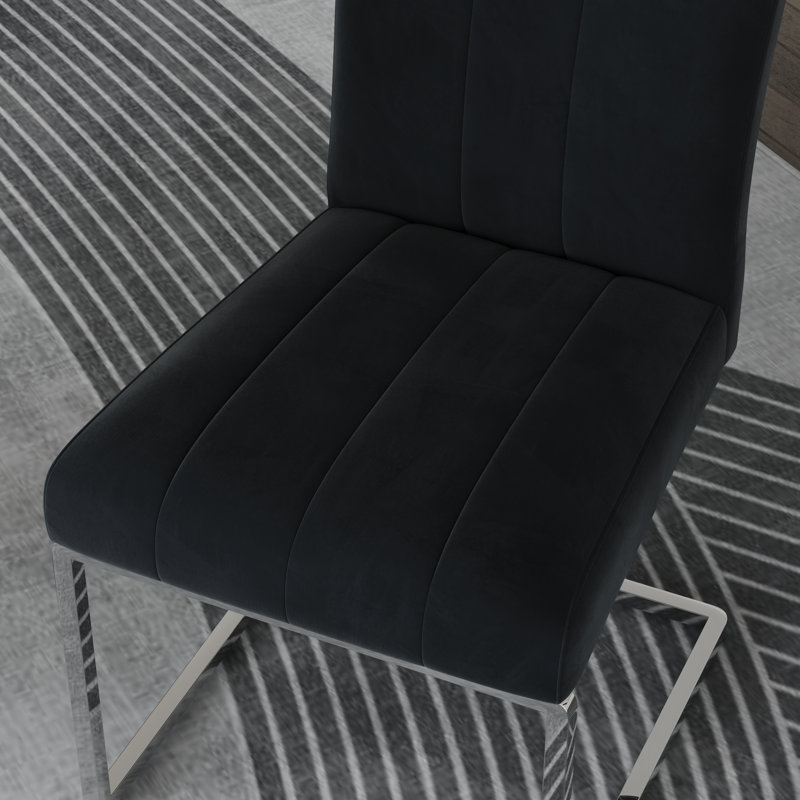 Modern Black And Gold Dining Table Set With Black Velvet Dining Chairs, 7