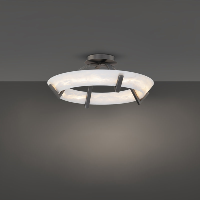Copa Dimmable LED Semi-Flush Mount Light With Natural Spanish Alabaster, 3000K Color Temperature, Antique Nickel