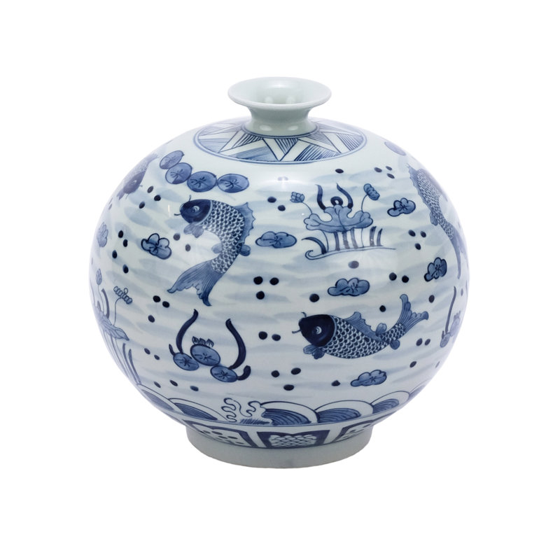 Vase de table en porcelaine blanc/bleu 10,5 "intérieur/extérieur