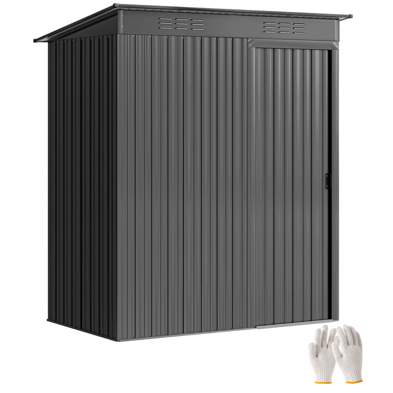 Outsunny 5 x 3.5ft Metal Garden Storage Shed Effortless Assembly Dark Grey, Dark Grey