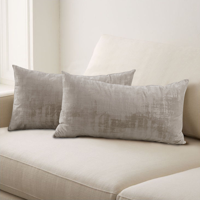Textured Velvet Textured Rectangular Pillow Cover, Steeple Gray