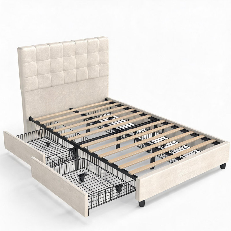 Cadre de lit de chambre à coucher avec tête de lit - Lit plateforme bas Pleine grandeur sans bruit ni sommier nécessaire Facile à assembler (cadre de lit seulement)