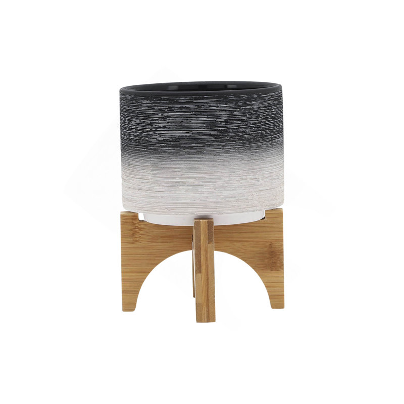 PLATEAU EN CÉRAMIQUE DE 5 po SUR PIED EN BOIS, GRIS
