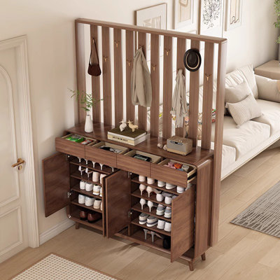 Armoire à chaussures en bois massif de style noyer moderne et minimaliste
