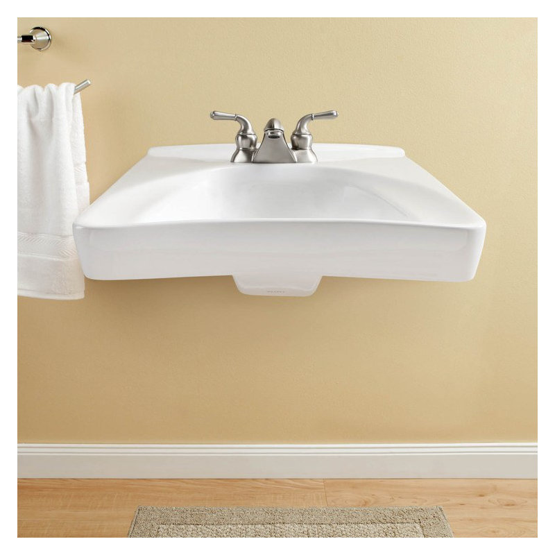 Commercial Vitreous China U-Shaped Bathroom Sink, 4" Centers, Cotton, Bone