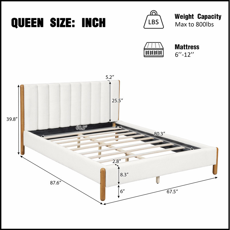 Luxueuse base de lit avec tête de lit rembourrée Boucle et pieds en bois massif pour plus de confort et de style
