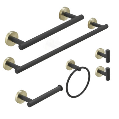 DetachPro Black Gold 6-Piece Decorative Bathroom Hardware Set