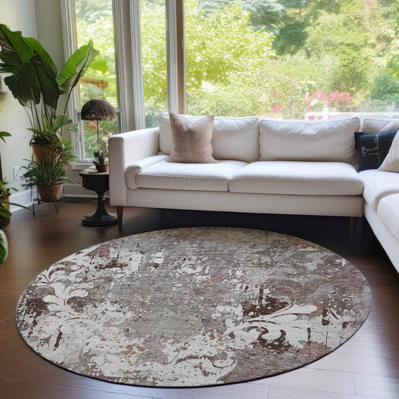 Colwart Damask Indoor / Outdoor Rug, Round 8'