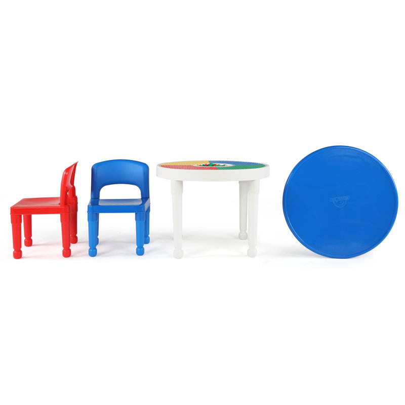 Kids 3 Piece Round Play Or Activity Table and Chair Set, Blue/White