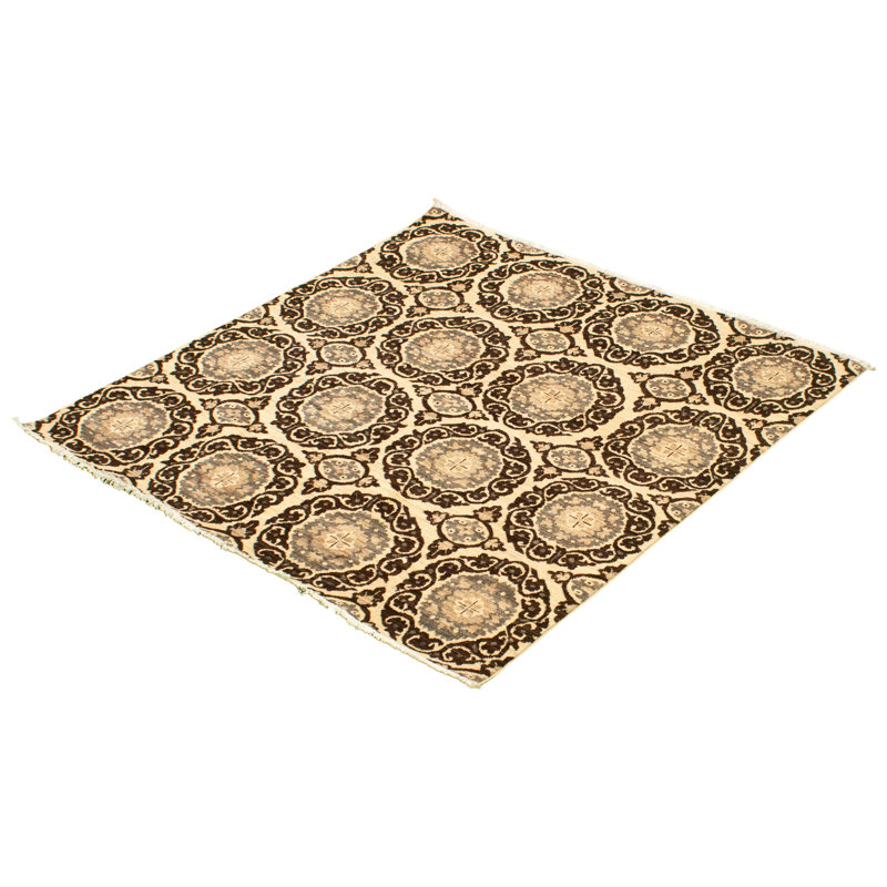 Tapis unique en laine noué à la main à motif de nouvel âge de 18 pi x 20 pi crème et brun pâle 18 pi x 5 pi 2 po
