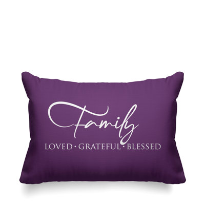 Famille Aspire: Housse et insert de coussin rectangulaire extérieur bien-aimé, reconnaissant et heureux