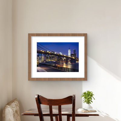City at Night - Blue Industrial Framed Matted Print Decor