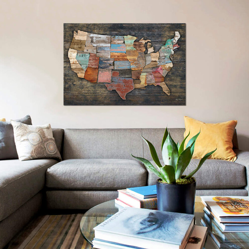 USA Map I by Diego Tirigall - Print on Canvas, 20.32 cm H x 30.48 cm W, Wrapped Canvas