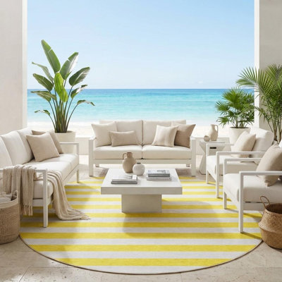 Tapis extérieur lavable rayé jaune et blanc 8 pi x 8 pi
