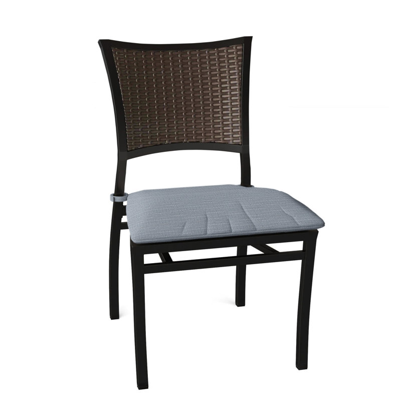 Aire Patio Dining Side Chair with Cushions, No Welt, Rollo Chambray