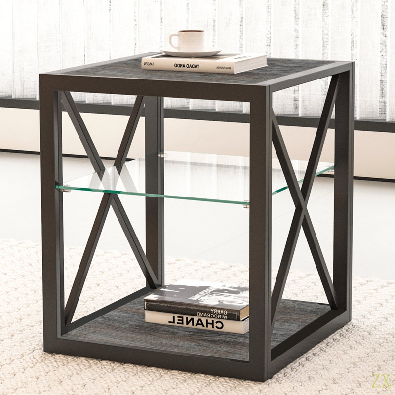 Table de chevet moderne 1 pièce pour chambre à coucher et salon, panneau de fibres à densité moyenne en verre trempé, table d'appoint de style industriel