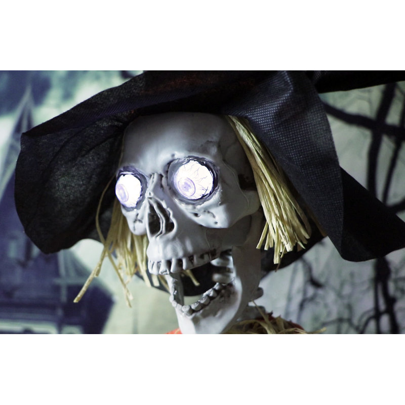 Skeleton Scarecrow Prop with Rotating Head Figurine