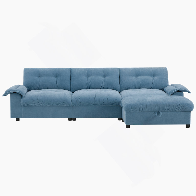 Canapé modulaire de 104 po x 60 po, en forme de L avec accoudoirs multifonctionnels, double port de charge, porte-gobelet, poches de rangement latérales, repose-pieds de rangement mobile, conception capitonnée unique, coussin moelleux, chenille, 3 coul
