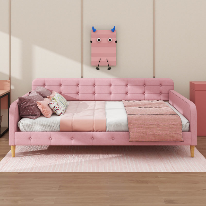 Grand lit de jour recouvert de tissu d'ameublement, Rose
