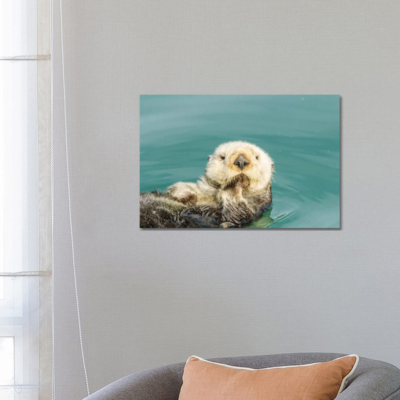 USA, California, San Luis Obispo. Sea otter waving. 1 Piece Wrapped Canvas Wall Art, 66.04 cm H x 45.72 cm W x 3.175 cm D