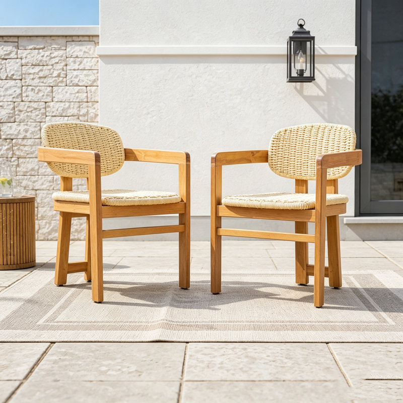 Ensemble de chaises d'extérieur en rotin tissé, Natural-1