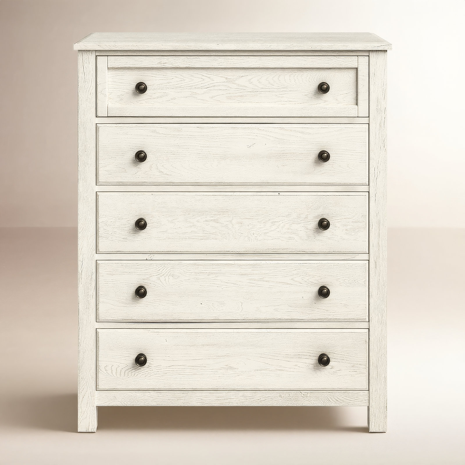 Lewin 43" Oak 5-Drawer Chest, Weathered White