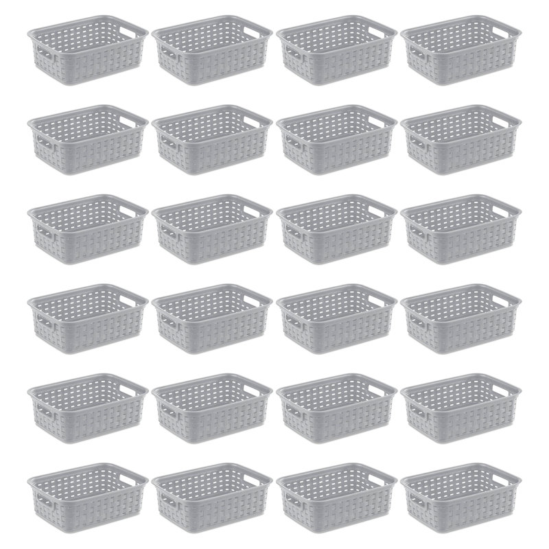 Sterilite 11" Small Weave Open Bin Organize Wicker Storage Basket, Grey, 24 Pack