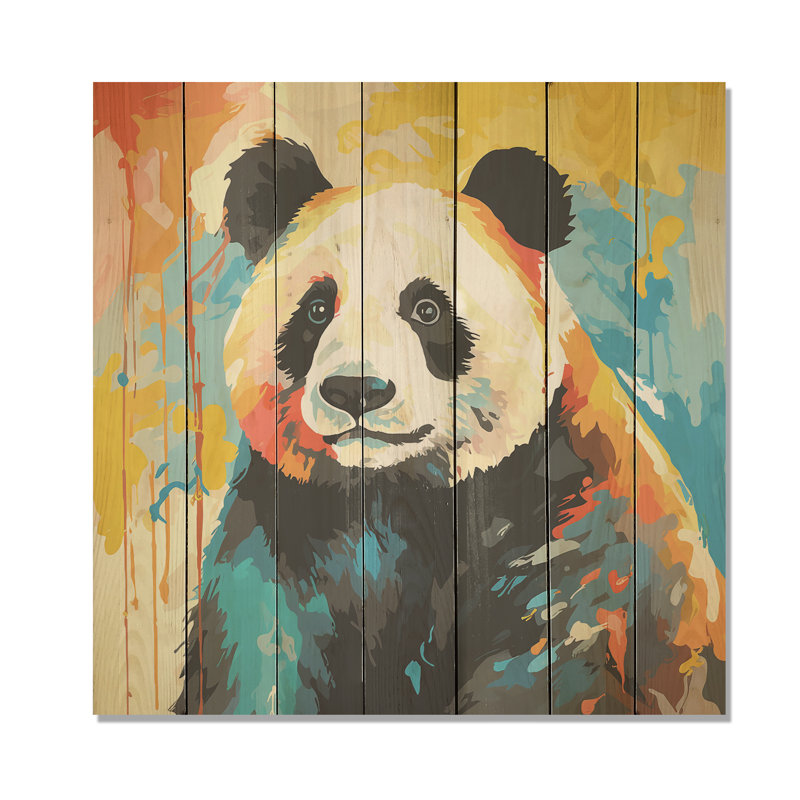 Pop Art Coloful Panda II - Panda Animal On Wood Print, H 15 po x l 15 po