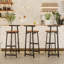 Ensemble de 3 tabourets de bar sans accoudoirs à finition brune, d'une hauteur de comptoir de 27 pouces, idéal pour les îlots de cuisine, style minimaliste moderne