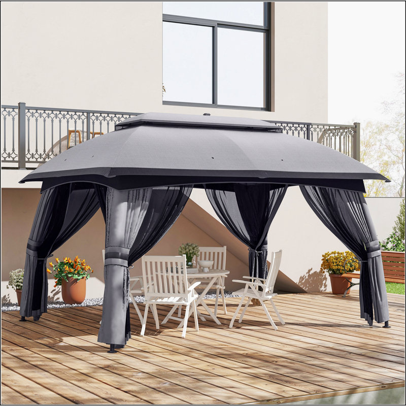 Outsunny 10' x 13' Patio Gazebo, Outdoor Gazebo Canopy Shelter with Netting, Vented Roof, Steel Frame for Garden, Lawn, Backyard, and Deck