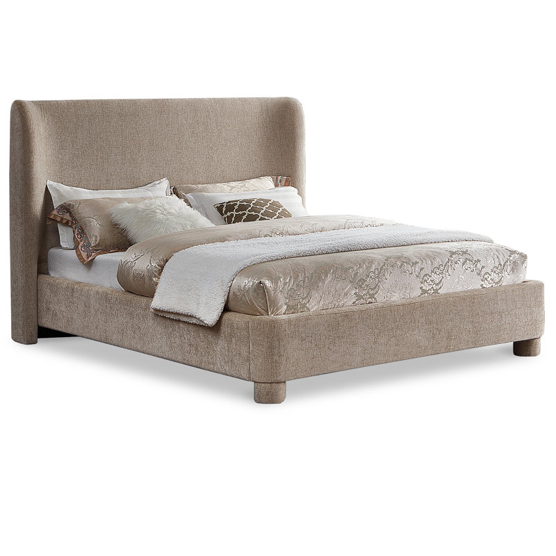 Hridhaan Upholstered Unfinished Wingback Bed, Beige Chenille Fabric, King