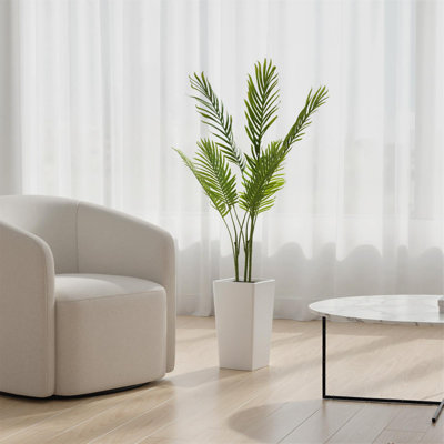 Lifelike Artificial Areca Palm Tree with Tall White Planter – 52'' Realistic Faux exotic Greenery for Indoor Floor Decor, Perfect for Living Room, Bedroom, Office, or Patio – Single Piece,4.3FT