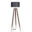 Lampe sur pied moderne avec corps en charme, noir et noyer, hauteur de 63,0 pouces | Capuchon en tissu, douille E27 (40 W maximum), diamètre du capuchon de 18,9 pouces | Éclairage élégant et fonctionnel pour les espaces de salon et de bureau, peinture électrostatique séchée au four-224245812