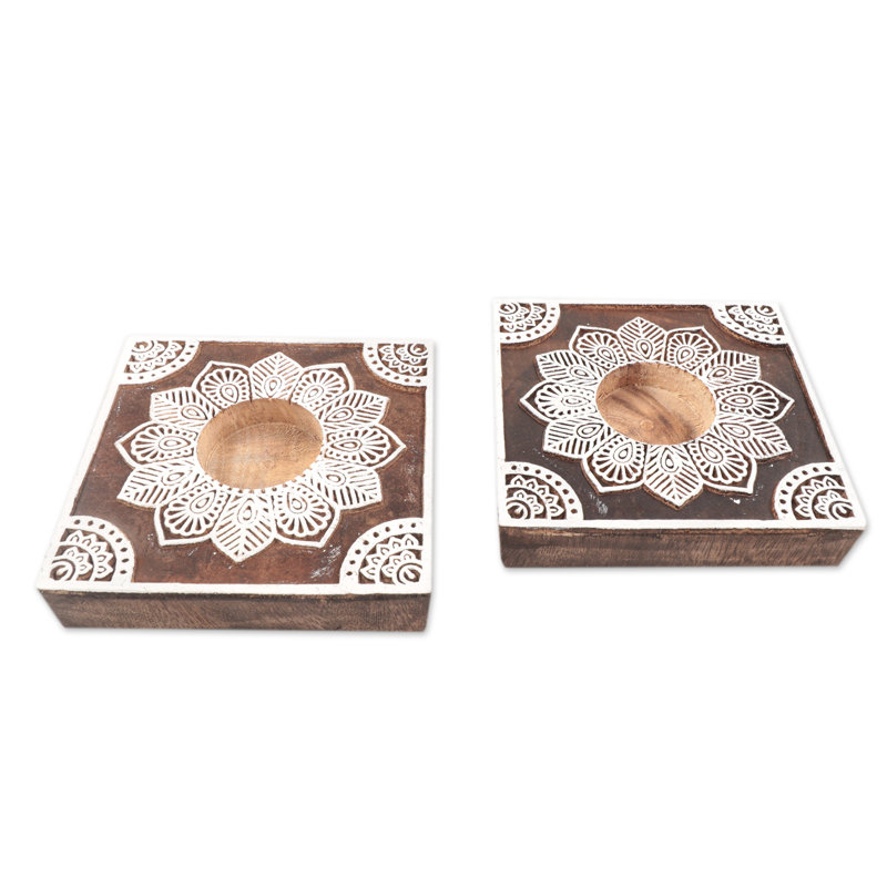 Ensemble de 2 porte-bougies chauffe-plat en bois 2 pièces