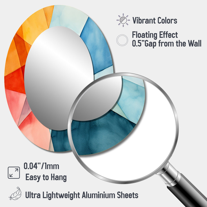 Couleurs pastel contrastantes, composition géométrique I - miroir mural ovale multicolore, H 40 po x l 30 po