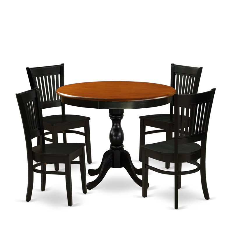 Ensemble de table de salle à manger 5 pièces comprenant une table de cuisine et 4 chaises de style Mid-Century avec dossier à lattes - Finition noire