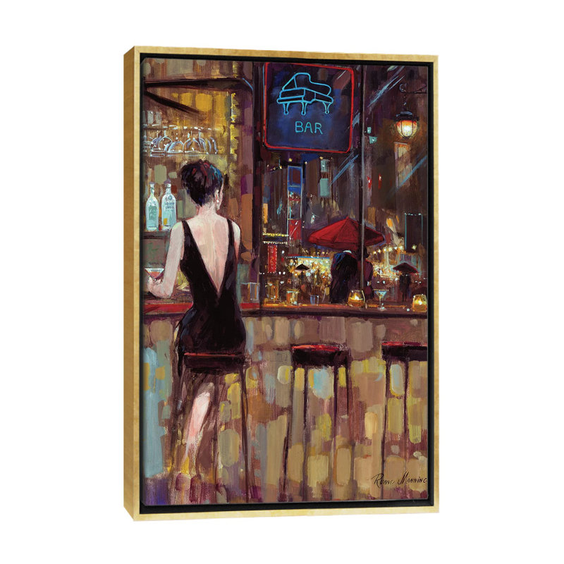 Piano Bar par Ruane Manning - reproduction d'art, Reproduction avec cadre flottant, H 60 po x l 40 po, Doré
