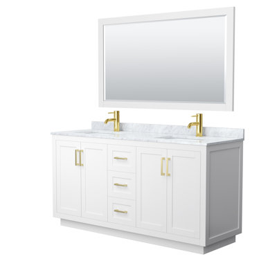 Miranda 66" Freestanding Double Bathroom Vanity with Marble Top with 58" Mirror